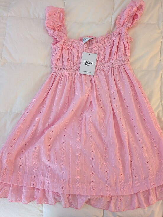Princess Polly Dresses & Skirts - Princess Polly Pink Eyelet Babydoll Mini Dress NWT US 4